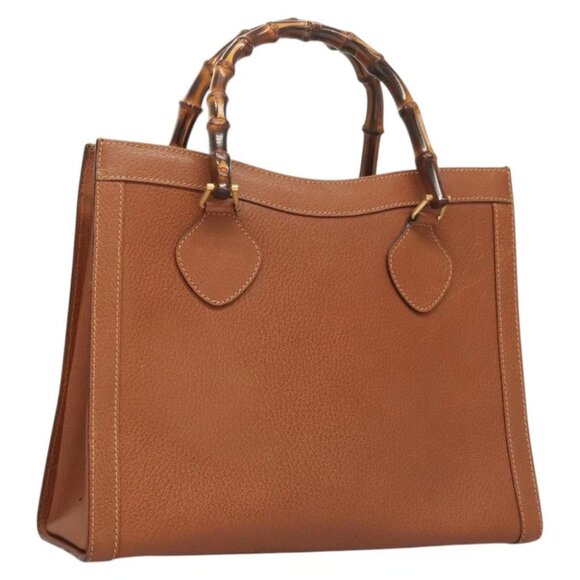 GUCCI Bamboo Hand Bag Leather Brown Gold - Picture 1 of 15